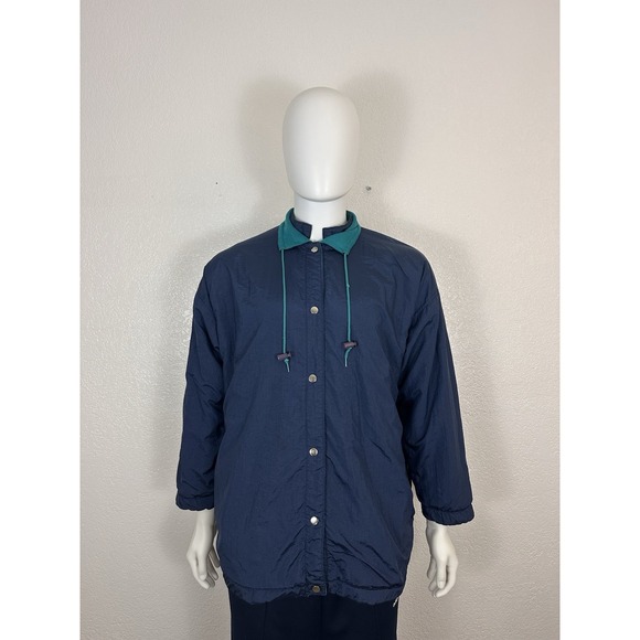 Vintage 90s Style Reversible Windbreaker Jacket - Snap Button Front  L/XL - Picture 1 of 4